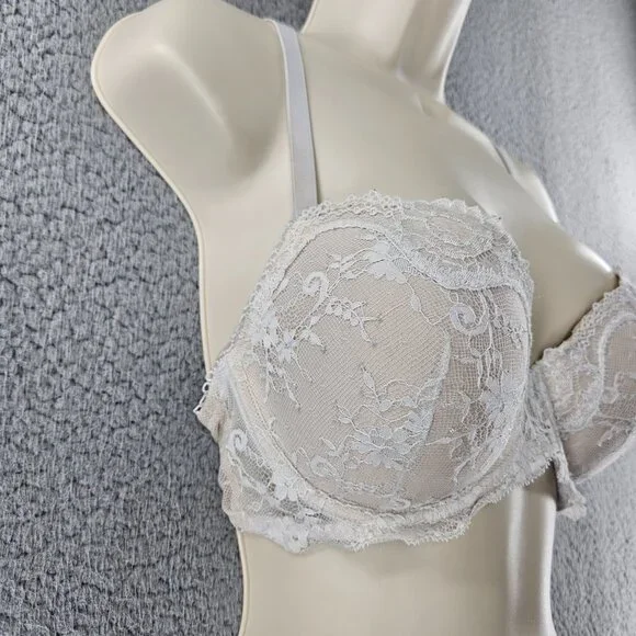 Victorias Secret Bra Womens 36D White Dream Angels Lined Demi Lace Underwire - Picture 2 of 16